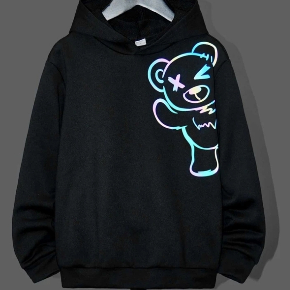 Reflective multicolor rainbow bear hoodie sweatshirt top NWT